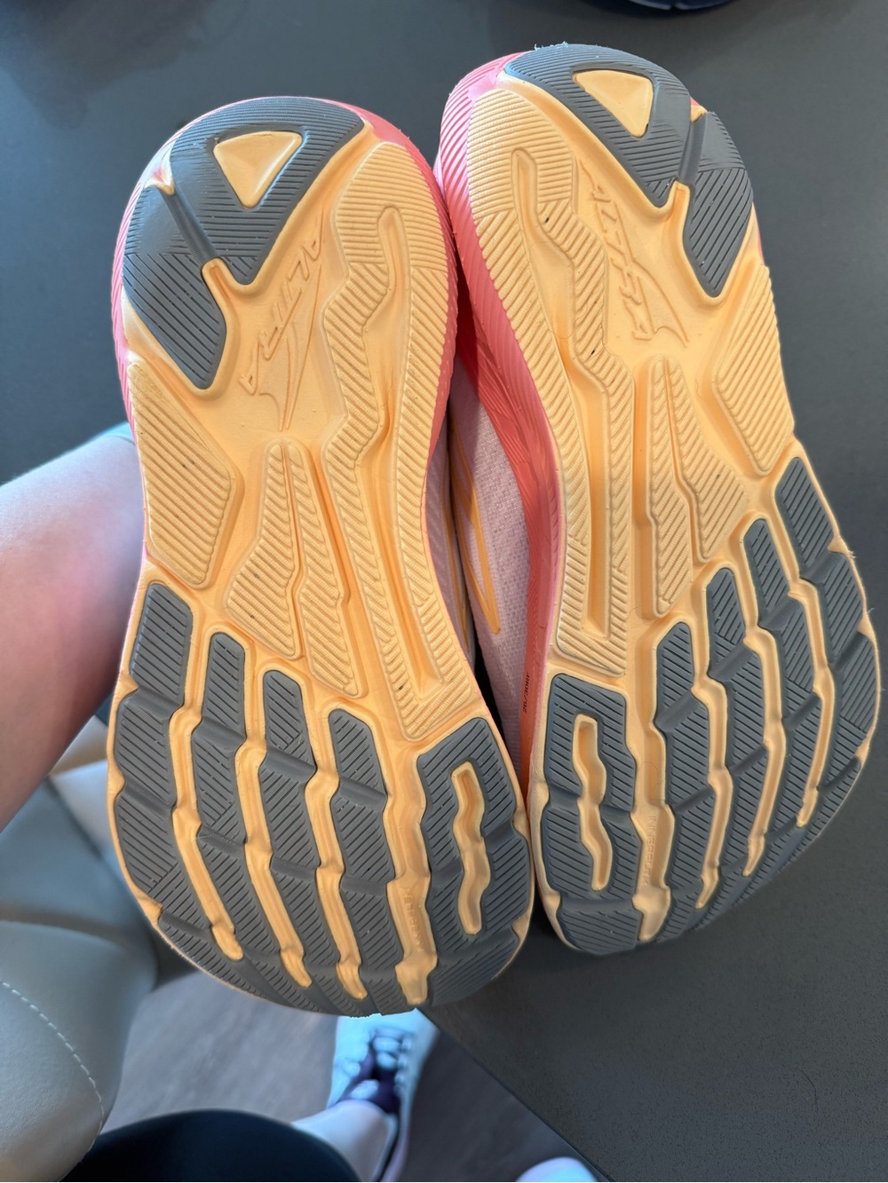 Altra White Running Shoes with Coral Laces and Pale Yellow Midsole - Picture 4 of 5